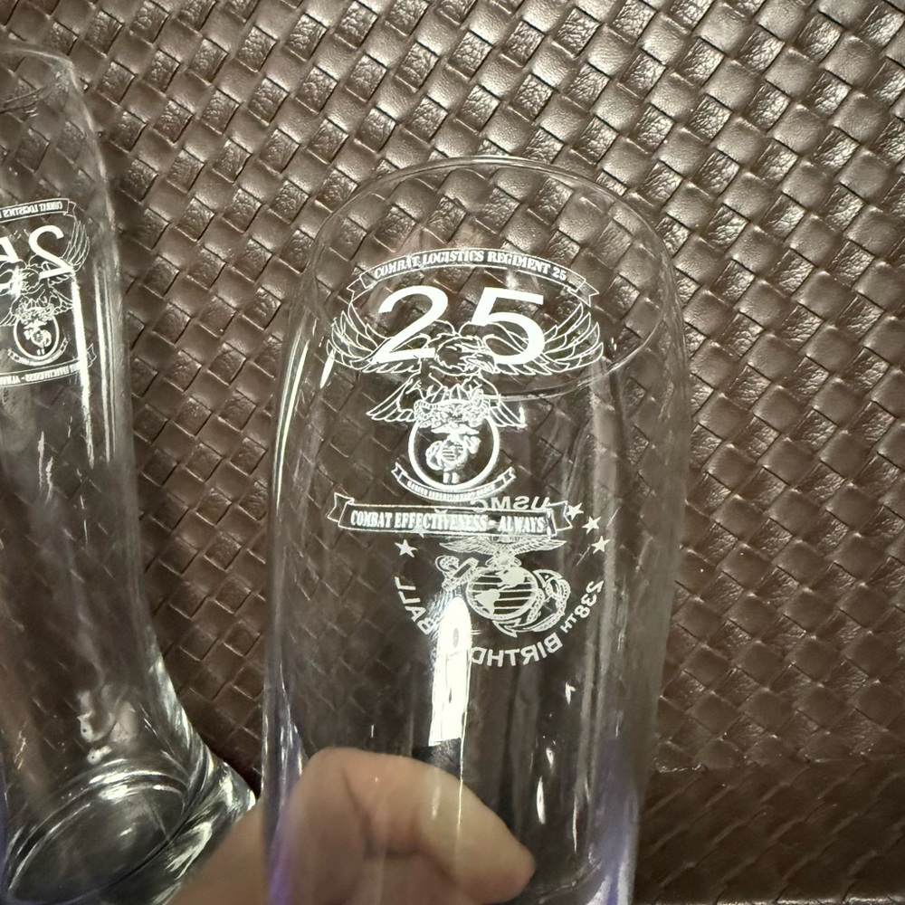 USMC 238 Birthday Ball Pilsner Glass Set Combat Logistics Regiment 25 - Picture 4 of 5